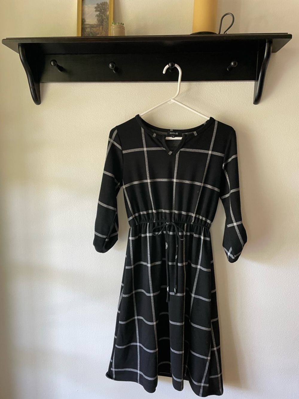 Roolee Black Windowpane Midi Dress